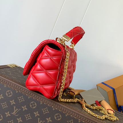 LV 25S GO-14 MM 23 IN CRIMSON RED QUILTED LAMBSKIN GOLD HARDWRE