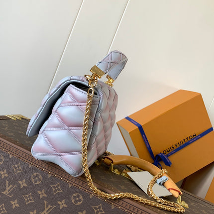 LV 25S GO-14 MM 23 IN LAVENDER GRAY QUILTED LAMBSKIN GOLD HARDWRE