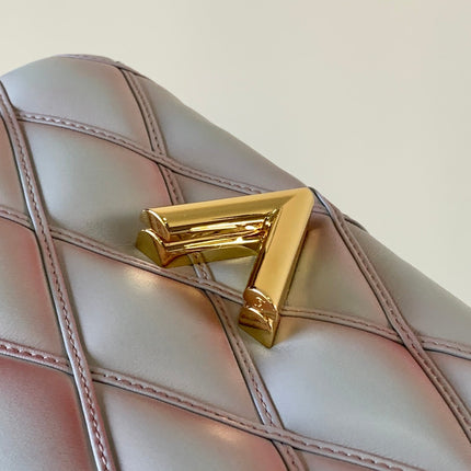 LV 25S GO-14 MM 23 IN LAVENDER GRAY QUILTED LAMBSKIN GOLD HARDWRE