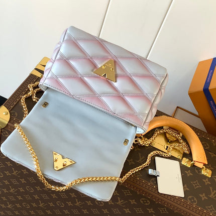 LV 25S GO-14 MM 23 IN LAVENDER GRAY QUILTED LAMBSKIN GOLD HARDWRE