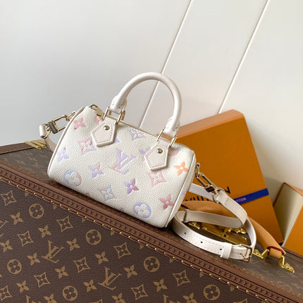LV 25S NANO SPEEDY 16 IN BEIGE DREAM EMBOSSED TEXTURED CALFSKIN