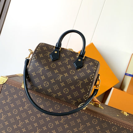 LV 25S SPEEDY TRUNK BAG 27 IN BROWN MONOGRAM COATED CANVAS AND BLACK CALFSKIN