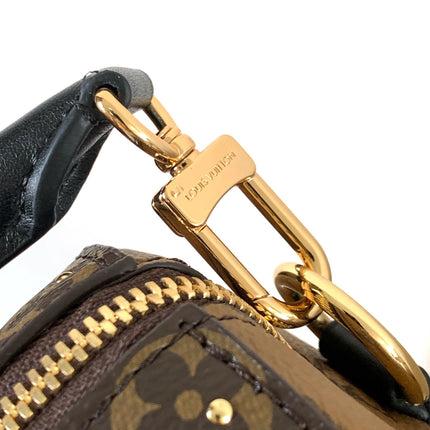 LV 25S SPEEDY TRUNK BAG 27 IN BROWN MONOGRAM COATED CANVAS AND BLACK CALFSKIN