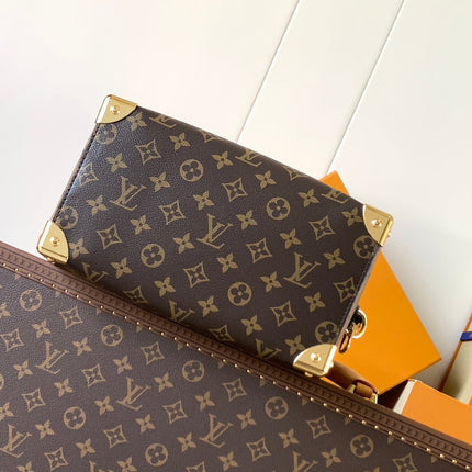 LV 25S SPEEDY TRUNK BAG 27 IN BROWN MONOGRAM COATED CANVAS AND BLACK CALFSKIN