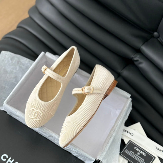 MARY JANE SHOES BEIGE CREAM CORDUROY TWILL FABRIC