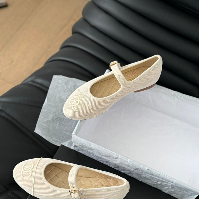MARY JANE SHOES BEIGE CREAM CORDUROY TWILL FABRIC