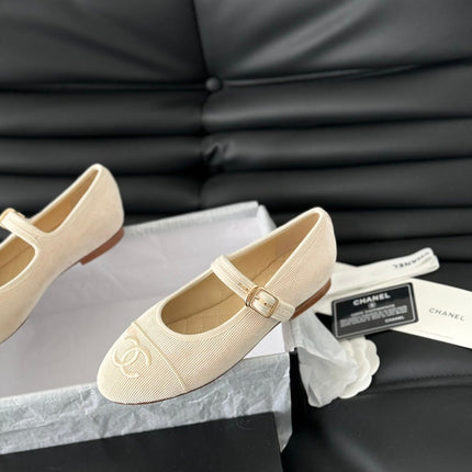 MARY JANE SHOES BEIGE CREAM CORDUROY TWILL FABRIC