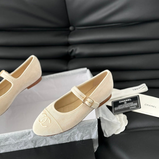 MARY JANE SHOES BEIGE CREAM CORDUROY TWILL FABRIC