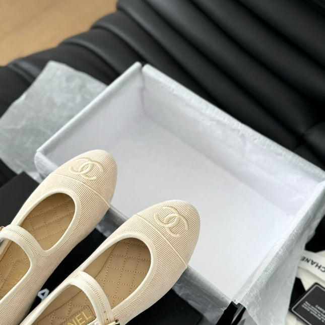 MARY JANE SHOES BEIGE CREAM CORDUROY TWILL FABRIC