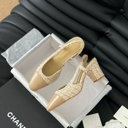 CLASSIC HIGH SLINGBACK CORN YELLOW TWEEDS AND CALFSKIN