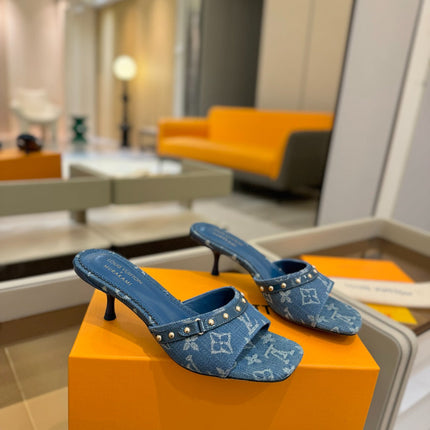 LV X TM 6AM HIGH 4 CM MULE IN NAVY BLUE MONOGRAM DENIM