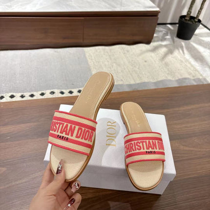 DWAY SLIDES IN BEIGE AND RED TECHNICAL FABRIC