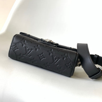 LV 25S SOUL TRUNK 19 IN BLACK EMBOSSED TAURILLON CALFSKIN SILVER HARDWARE