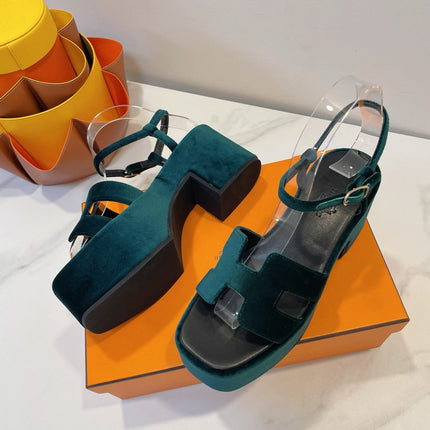 JAM 30 SANDAL IN GREEN FOREST VELVET