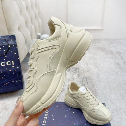 GG RHYTON TRAINER WHITE LAMBSKIN WITH PURPLE DINO MOTIF