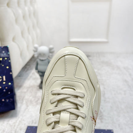 GG RHYTON TRAINER WHITE LAMBSKIN WITH FIRE MOTIF