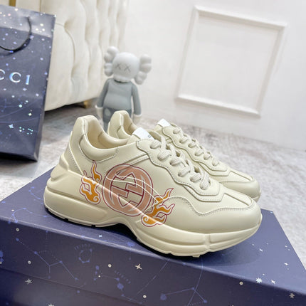 GG RHYTON TRAINER WHITE LAMBSKIN WITH FIRE MOTIF