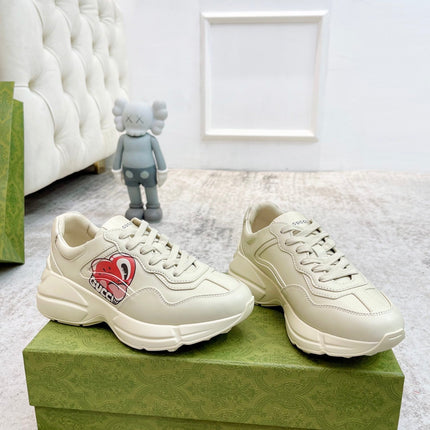GG RHYTON TRAINER WHITE LAMBSKIN WITH HEART MOTIF