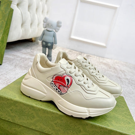 GG RHYTON TRAINER WHITE LAMBSKIN WITH HEART MOTIF