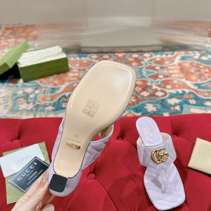 HIGH THONG MULE 55MM IN LIGHT PINK CALFSKIN WITH GOLD HARDWARE