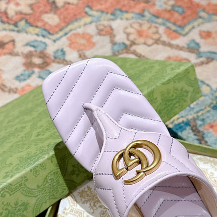 HIGH THONG MULE 55MM IN LIGHT PINK CALFSKIN WITH GOLD HARDWARE