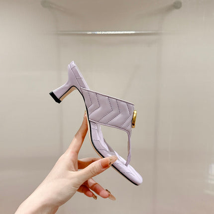 HIGH THONG MULE 55MM IN LIGHT PINK CALFSKIN WITH GOLD HARDWARE