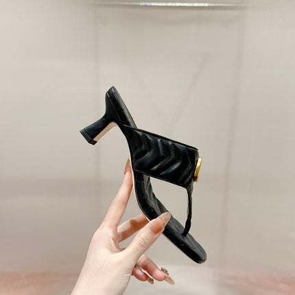 HIGH THONG MULE 55MM IN BLACK CALFSKIN WITH GOLD HARDWARE