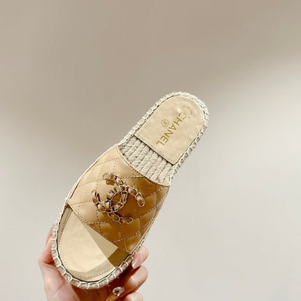 FLAT SLIPPERS IN BEIGE CREAM LAMBSKIN AND WOVEN WITH LOGO