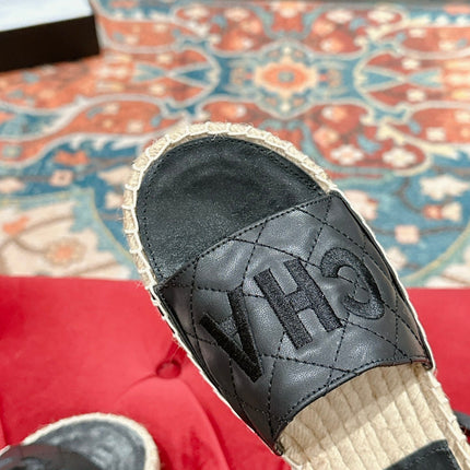 FLAT SLIPPERS IN BLACK LAMBSKIN MIX BEIGE WOVEN