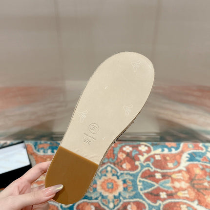 FLAT SLIPPERS IN BLACK LAMBSKIN MIX BEIGE WOVEN