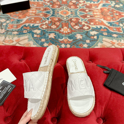 FLAT SLIPPERS IN WHITE LAMBSKIN MIX BEIGE WOVEN