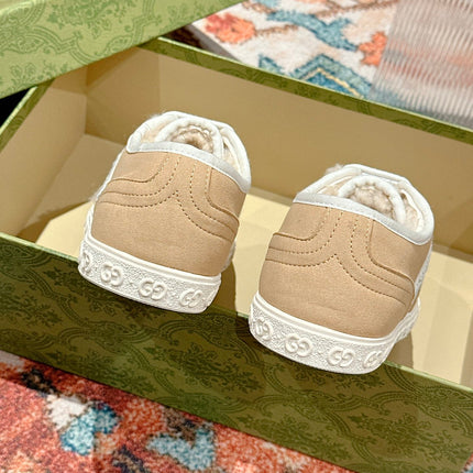 GG CANVAS SNEAKER IN CAMEL BROWN DENIM WITH BEIGE FLEECE LINING