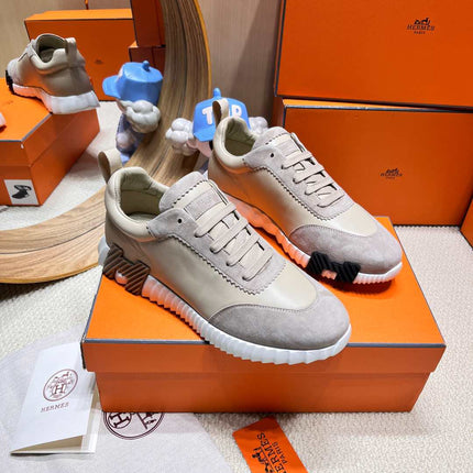 BOUNCING SNEAKER IN PALE GRAY SUEDE AND CALFSKIN