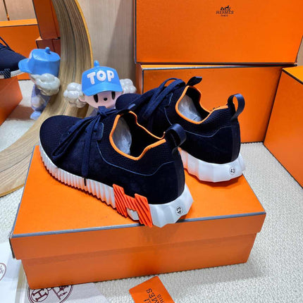 DEPART SLIP-ON SNEAKER IN NAVY BLUE KNIT AND CALFSKIN