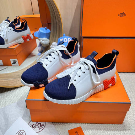 DEPART SLIP-ON SNEAKER IN NAVY BLUE KNIT AND WHITE CALFSKIN