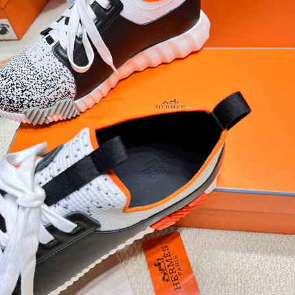 DEPART SLIP-ON SNEAKER IN WHITE MIX BLACK KNIT AND BLACK CALFSKIN