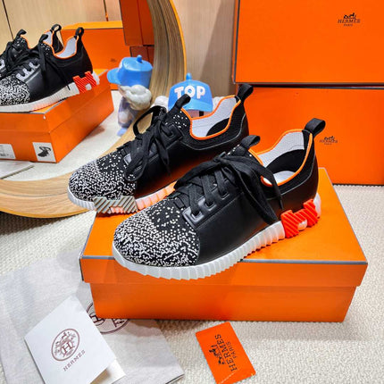 DEPART SLIP-ON SNEAKER IN WHITE MIX BLACK KNIT AND CALFSKIN