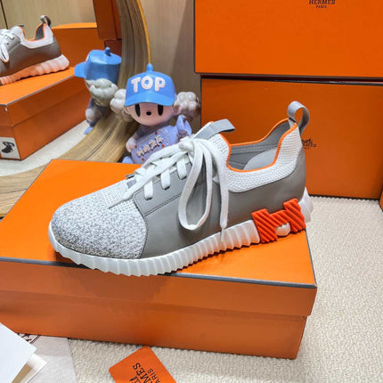 DEPART SLIP-ON SNEAKER IN WHITE MIX MOUSE GRAY KNIT AND CALFSKIN