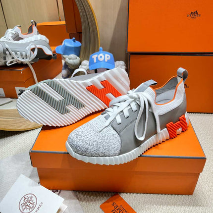 DEPART SLIP-ON SNEAKER IN WHITE MIX MOUSE GRAY KNIT AND CALFSKIN