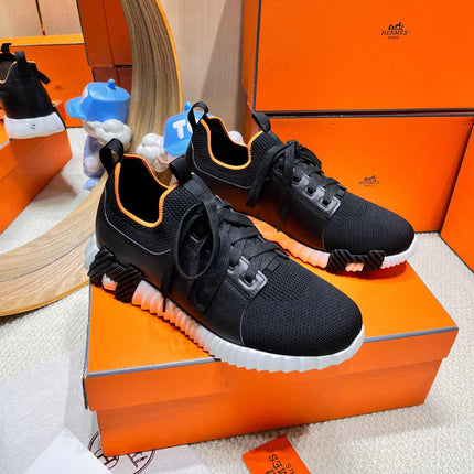 DEPART SLIP-ON SNEAKER IN BLACK MIX WHITE KNIT AND CALFSKIN