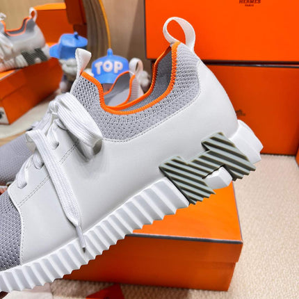 DEPART SLIP-ON SNEAKER IN WHITE MIX SHARK GRAY KNIT AND CALFSKIN