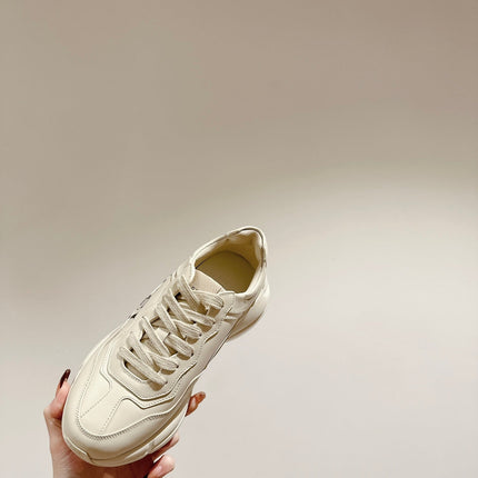 GG RHYTON TRAINER WHITE CALFSKIN WITH BEAR MOTIF