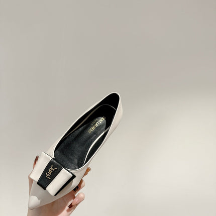 CASSANDRA BALLET FLAT IN WHITE MIX BLACK SMOOTH LAMBSKIN