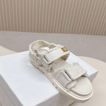 DIOR BACK-STRAP SANDALS 25S IN WHITE DENIM AND CALFSKIN WITH GOLD HARDWARE
