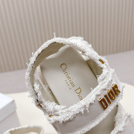 DIOR BACK-STRAP SANDALS 25S IN WHITE DENIM AND CALFSKIN WITH GOLD HARDWARE