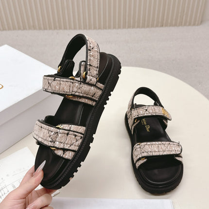DIOR BACK-STRAP SANDALS 25S IN SOFT ROSE BEIGE TWEED AND BLACK CALFSKIN