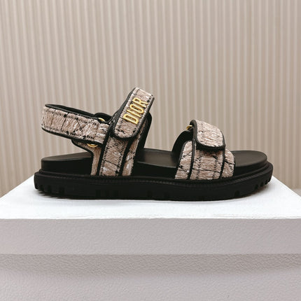 DIOR BACK-STRAP SANDALS 25S IN SOFT ROSE BEIGE TWEED AND BLACK CALFSKIN