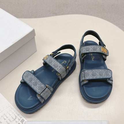 DIOR BACK-STRAP SANDALS 25S IN NAVY BLUE DENIM AND CALFSKIN