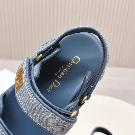 DIOR BACK-STRAP SANDALS 25S IN NAVY BLUE DENIM AND CALFSKIN