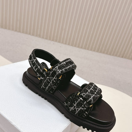 DIOR BACK-STRAP SANDALS 25S IN BLACK TWEED AND CALFSKIN